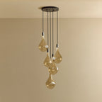 Five-drop cluster pendant with tinted sculptural bulbs, graphite, unlit