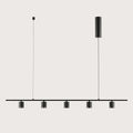 Five-light marble spot linear pendant, in matte black on a plain background