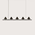 Five marble cone linear LED pendant, in matte black with black marble