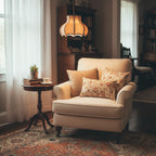 Floral linen pendant light with scalloped shade