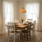 Floral linen pendant light with scalloped shade