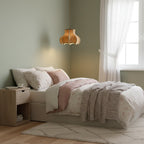 Floral linen pendant light with scalloped shade
