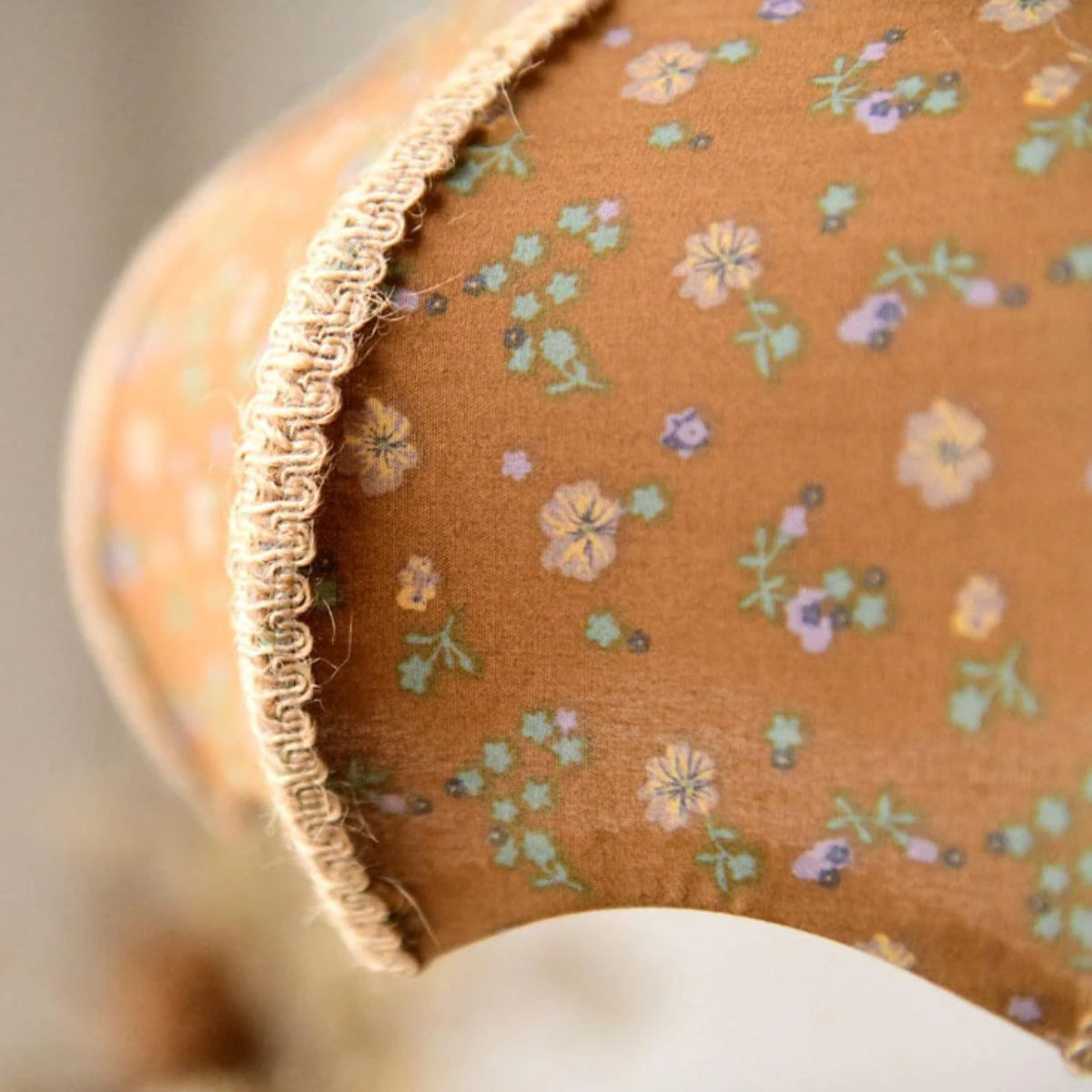 Floral linen pendant light with scalloped shade