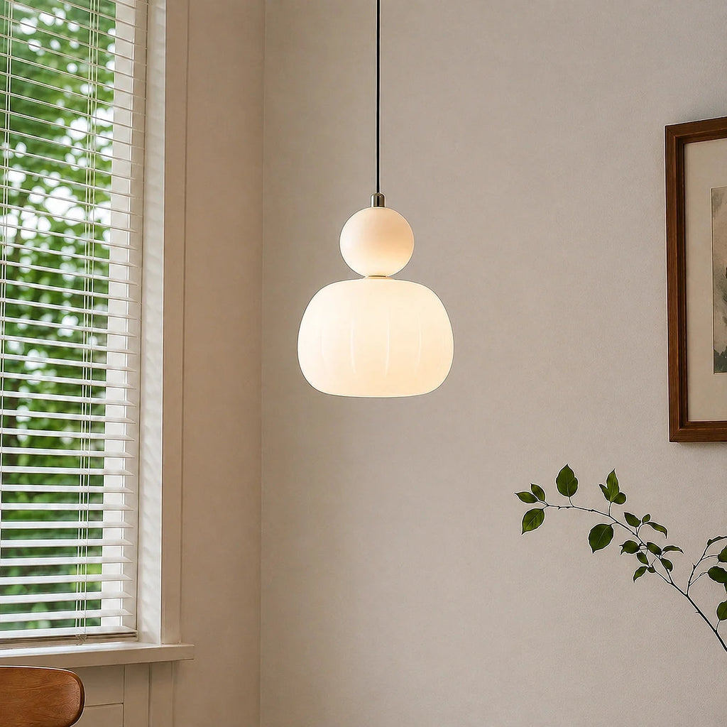Fluted bead pendant light, Single, Beige