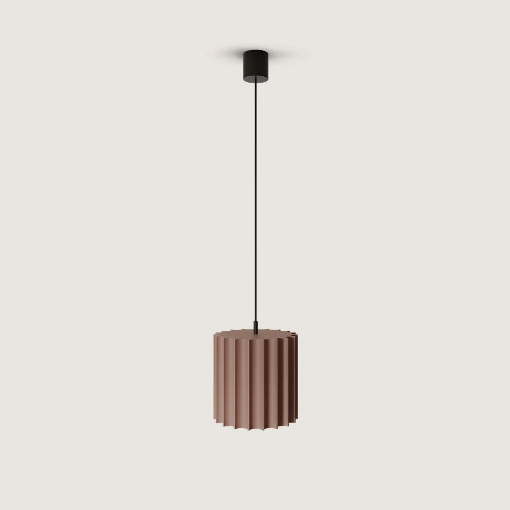 Fluted ceramic LED pendant, in terracotta pink