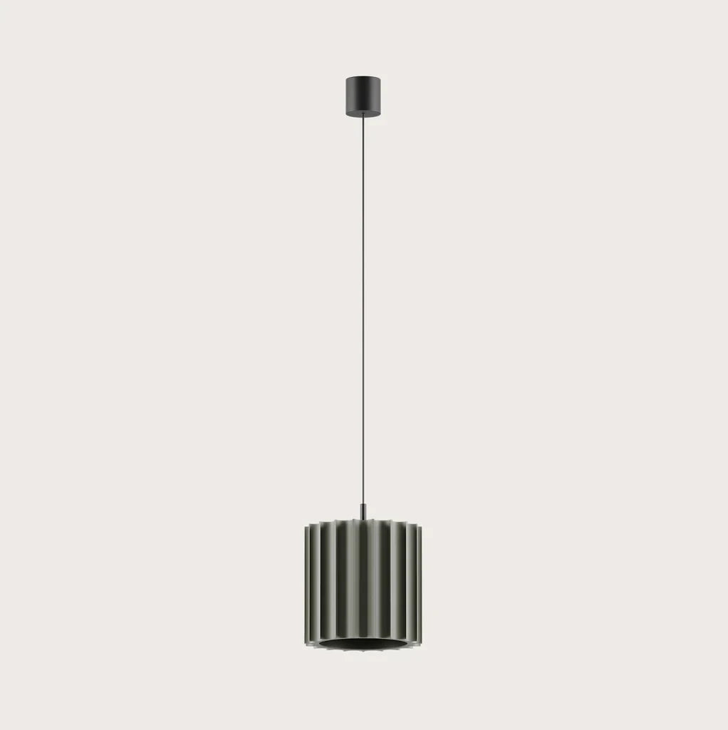 Fluted ceramic LED pendant, in green