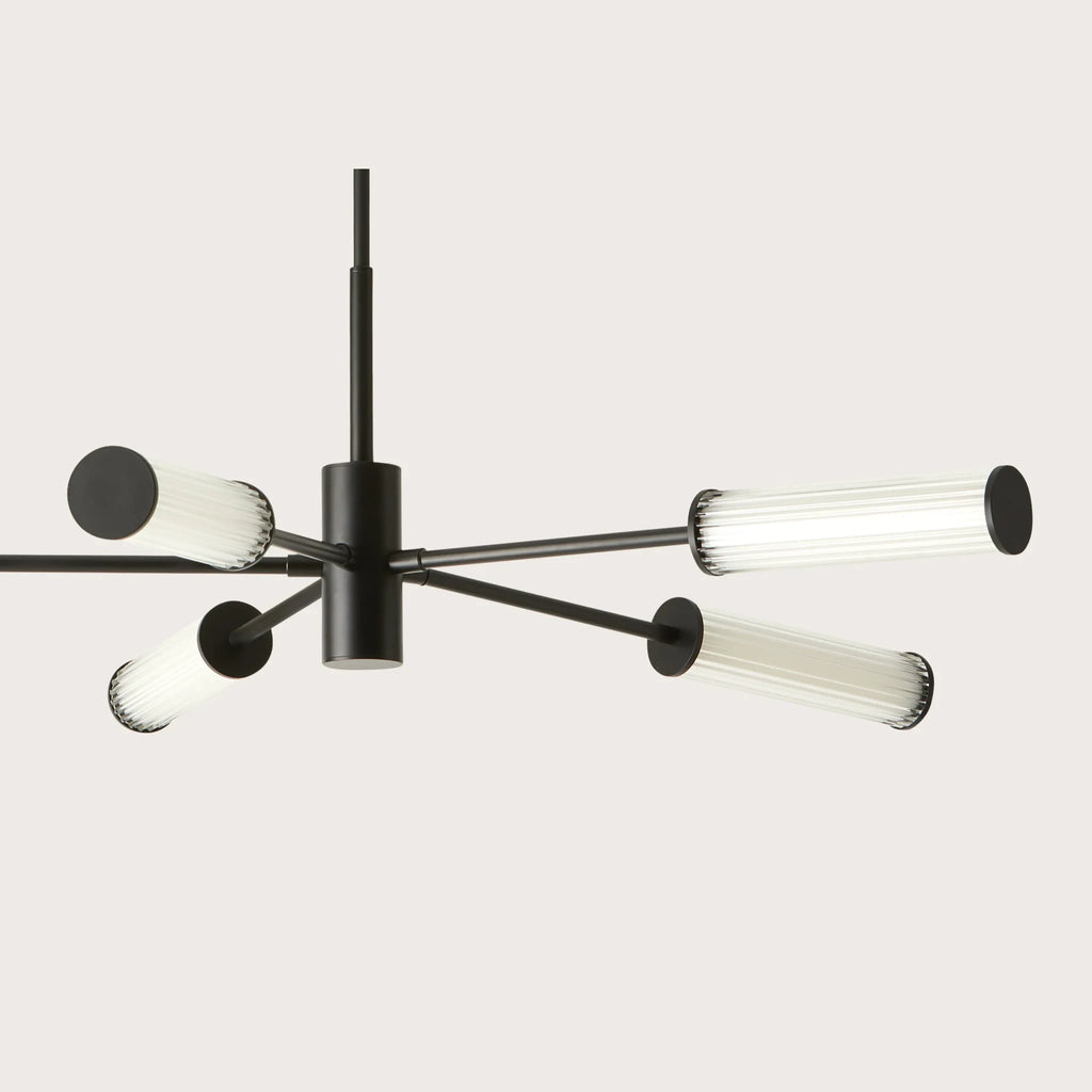 Fluted glass tube LED chandelier, in matt black