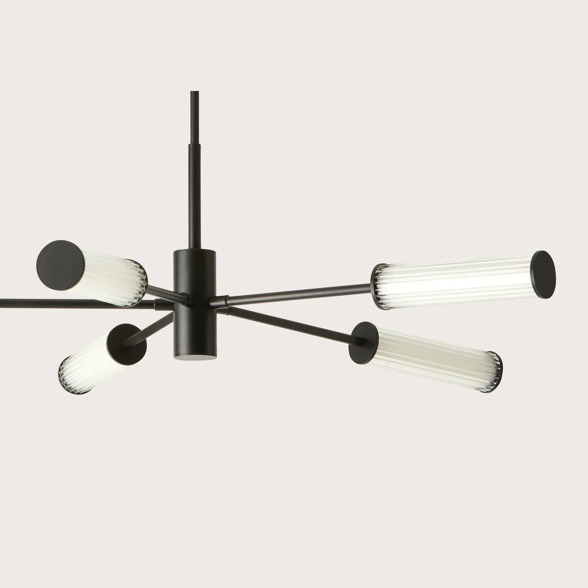Fluted glass tube LED chandelier, in matt black