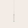 Fluted glass tube LED pendant, on a plain background