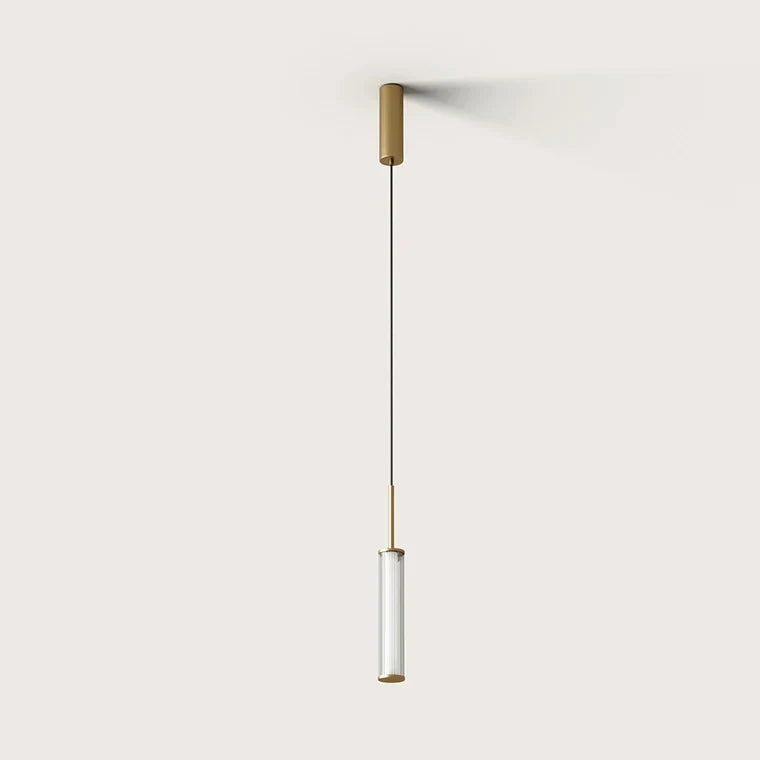 Fluted glass tube pendant, single pendant in aged gold
