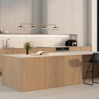 Four-dome linear glass pendant with integrated LED, above a kitchen island