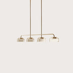 Four-dome linear glass pendant with integrated LED, gold bar with four shades