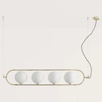 Four globe linear pendant, in matte brass