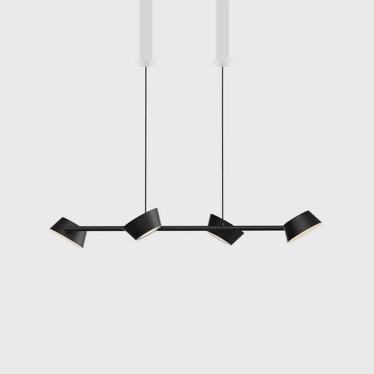 Four-head hollow cone linear LED pendant, in black