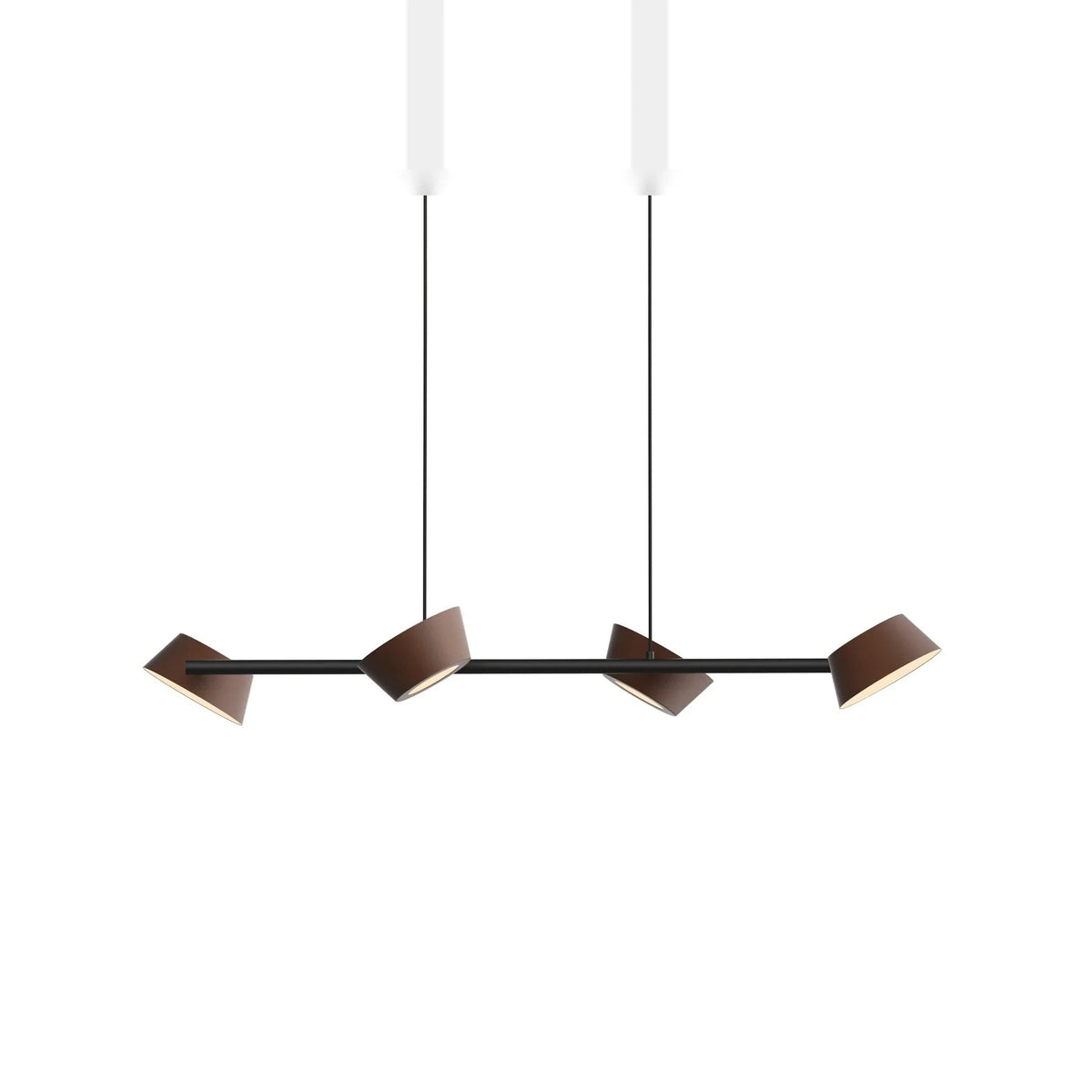 Four-head hollow cone linear LED pendant, in cocoa