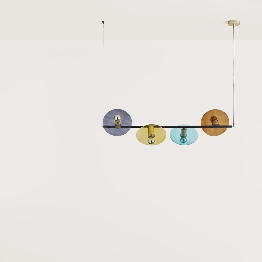 Four-light bar pendant, shown with optional coloured glass discs