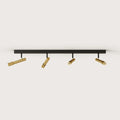 Four-spot ceiling bar light, with gold spots on a black bar