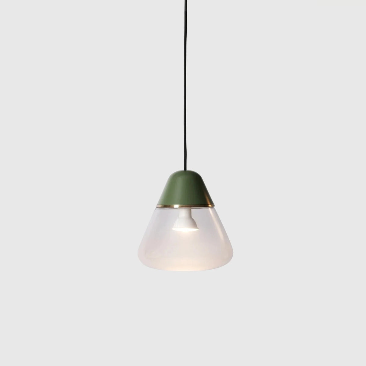 Frosted glass cone pendant, in olive green