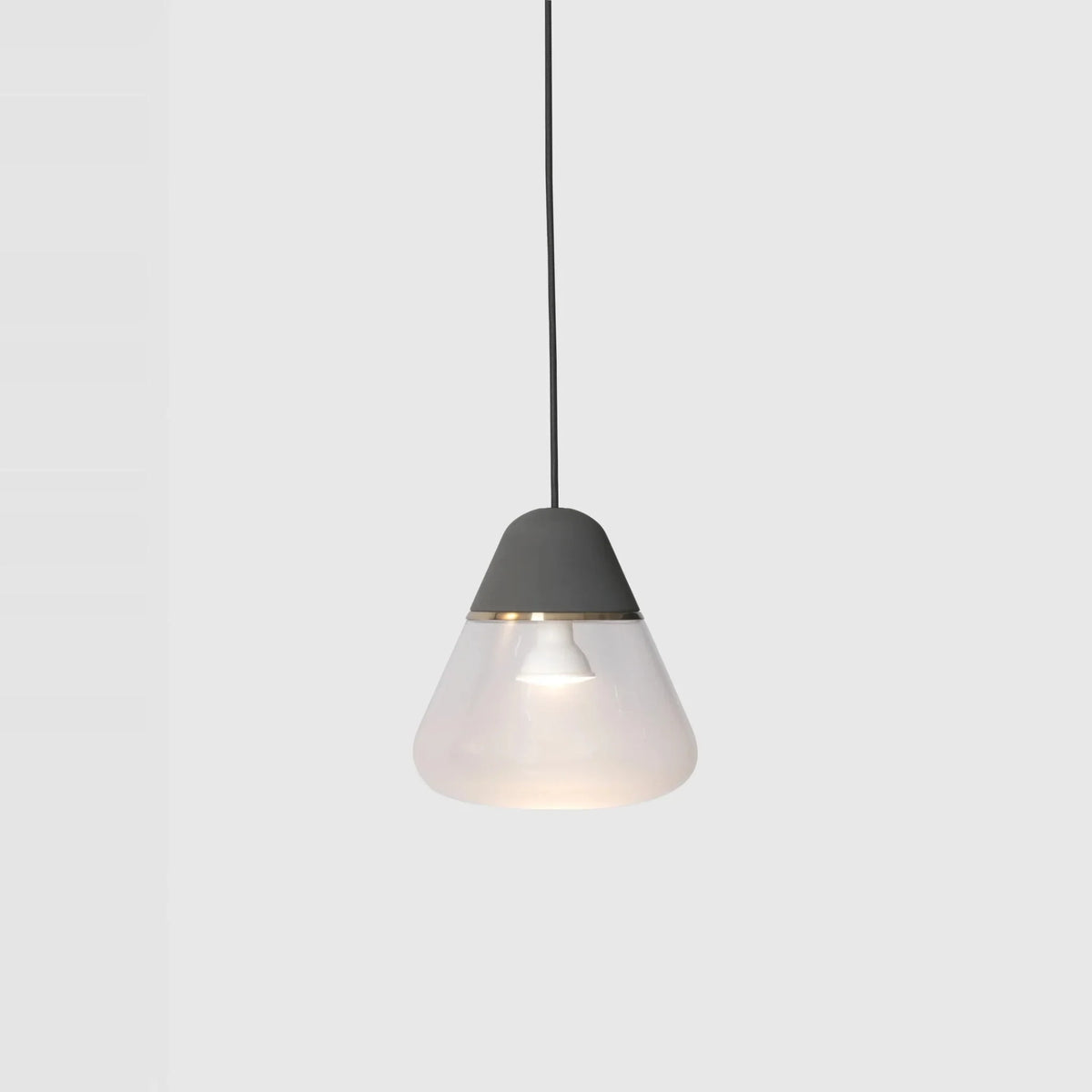 Frosted glass cone pendant, in dark concrete