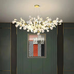Ginkgo leaf chandelier in gold and white