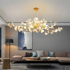 Ginkgo leaf chandelier in gold and white