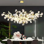 Ginkgo leaf chandelier in gold and white