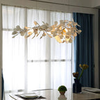 Ginkgo leaf chandelier in gold and white