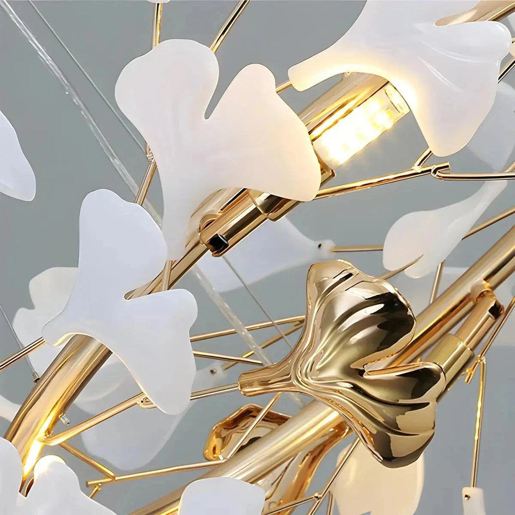 Ginkgo leaf chandelier in gold and white