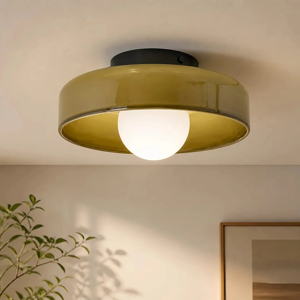 Glass disc ceiling or wall light, 25cm wide, Green