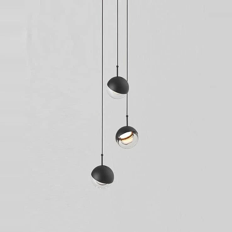 Glass globe cluster pendant, three lights, in black