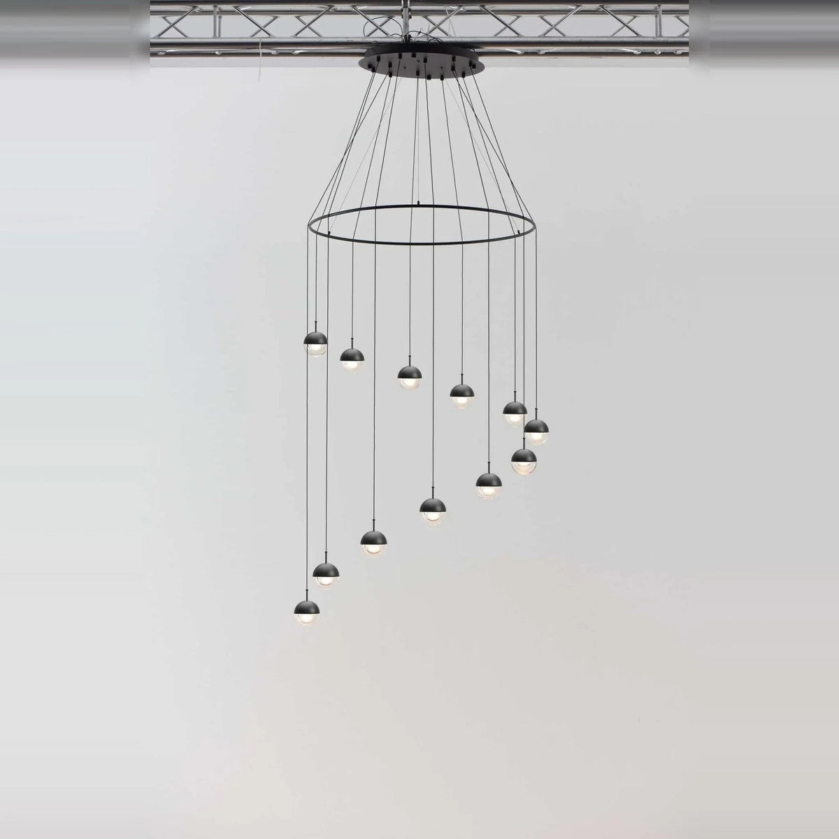 Glass globe cluster pendant, in black, with ring