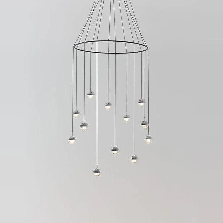 Glass globe cluster pendant, in chrome, with ring