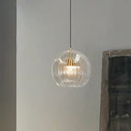 Ribbed glass globe pendant light, clear glass, 15cm