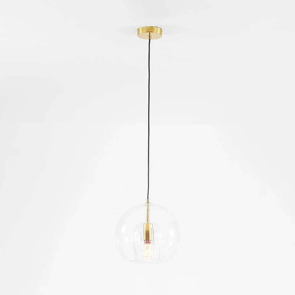 Ribbed glass globe pendant light, clear glass, full drop