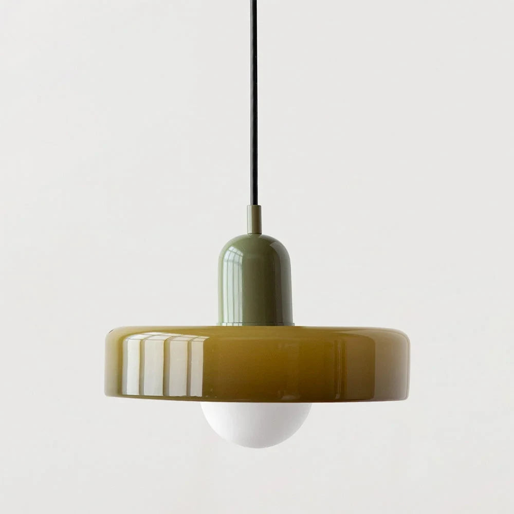 Glass pendant light with ring shade, Army green, Green, 25cm wide