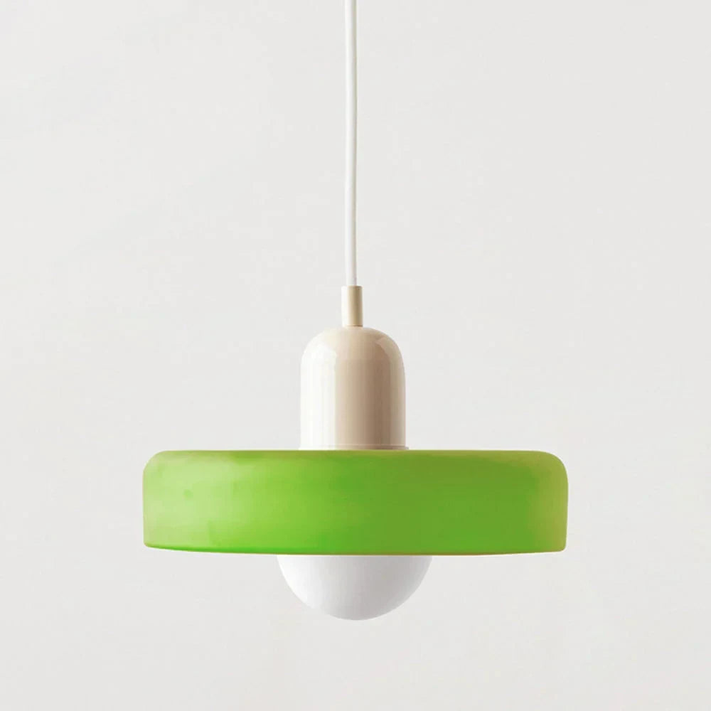 Glass pendant light with ring shade, Matte green, Beige, 25cm wide