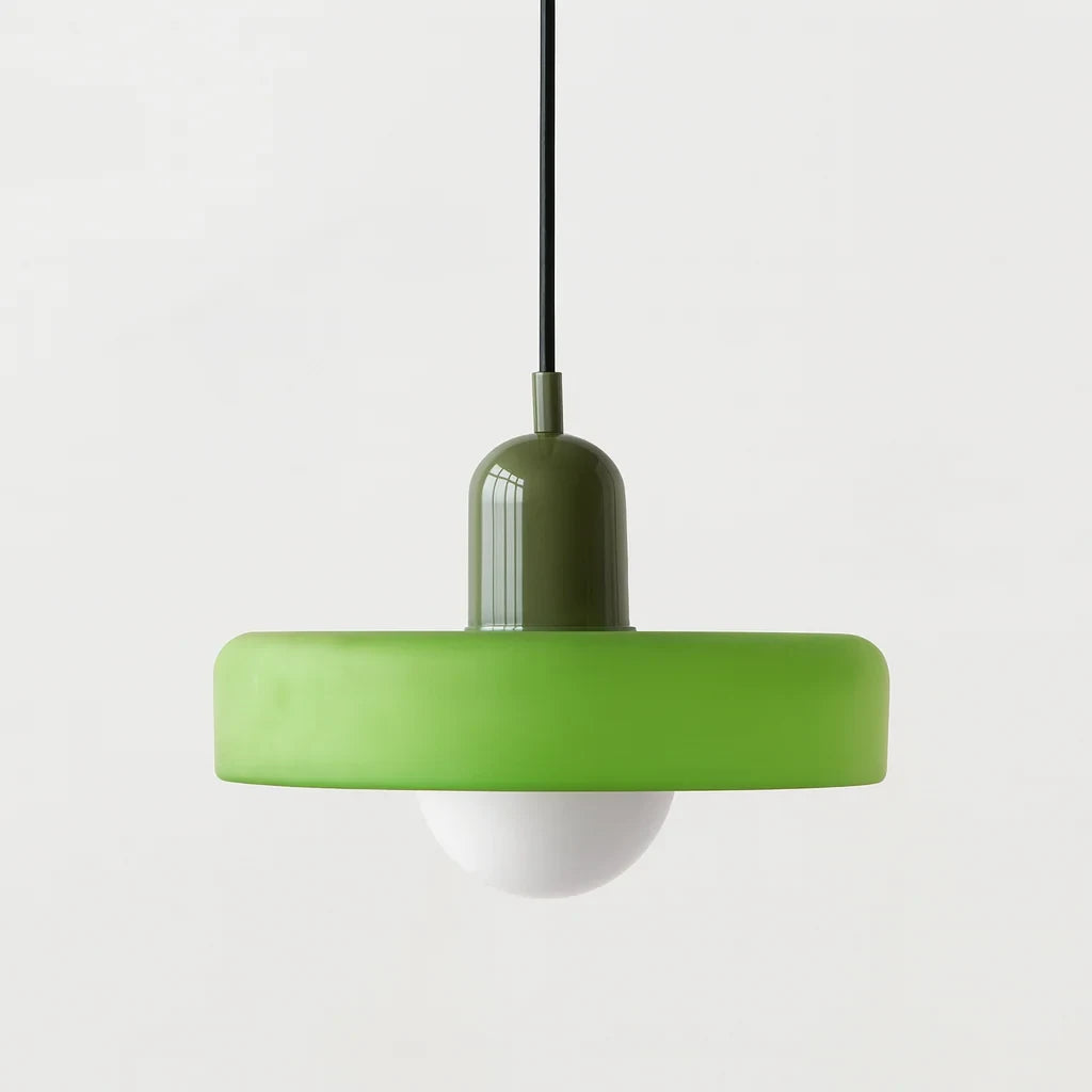 Glass pendant light with ring shade, Matte green, Green, 25cm wide