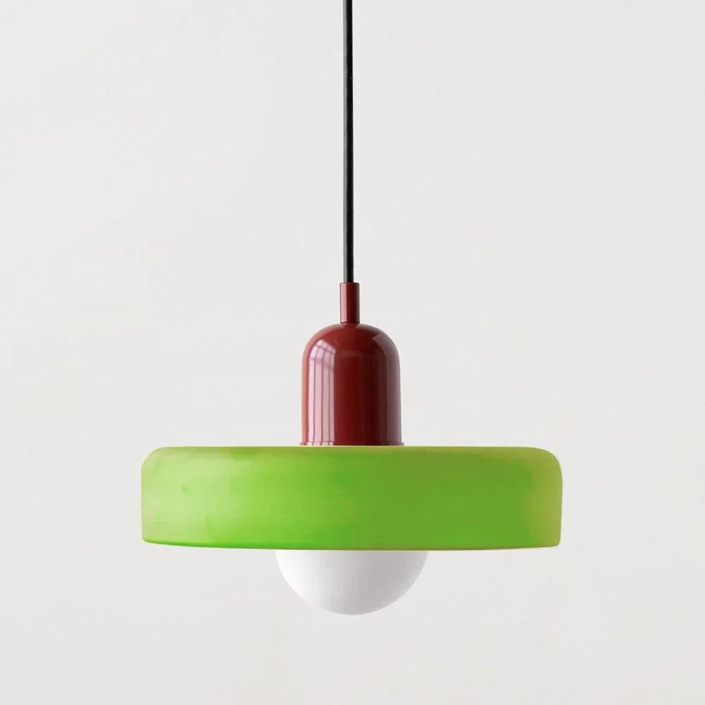 Glass pendant light with ring shade, Matte green, Red, 25cm wide