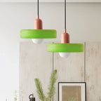 Glass pendant light with ring shade, green pair