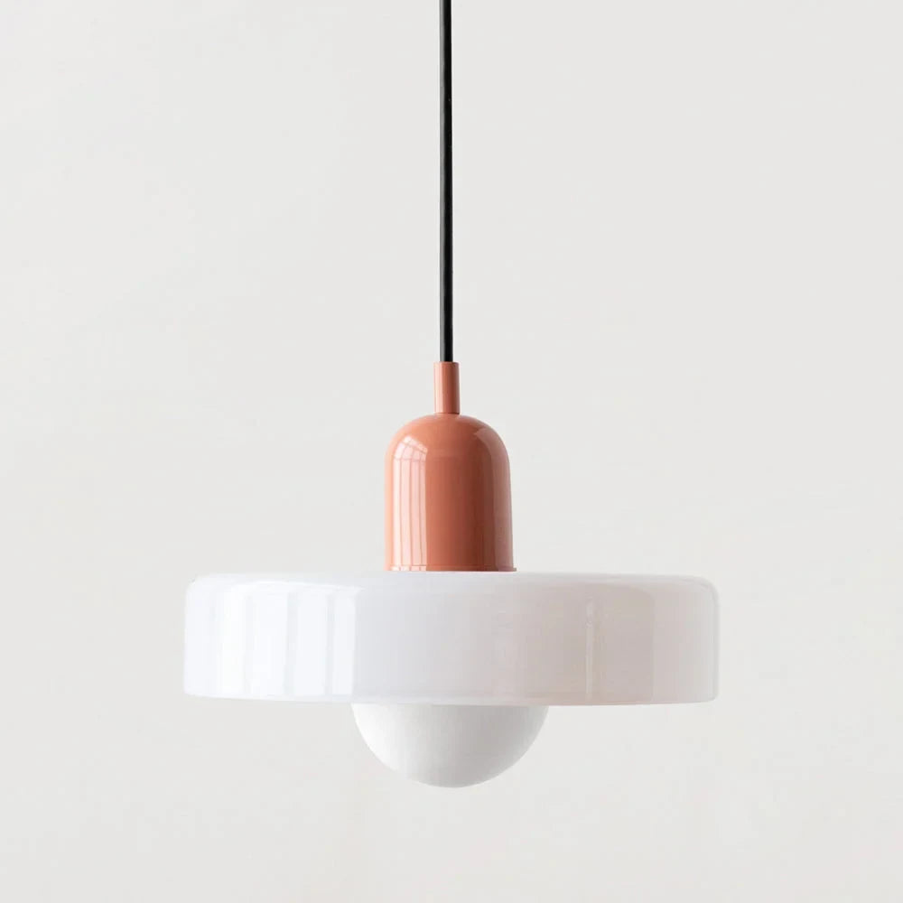 Glass pendant light with ring shade, White, Pink, 25cm wide