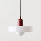 Glass pendant light with ring shade, White, Red, 25cm wide