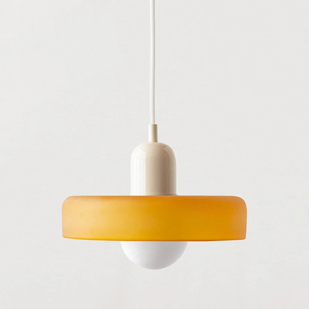 Glass pendant light with ring shade, Matte yellow, Beige, 25cm wide