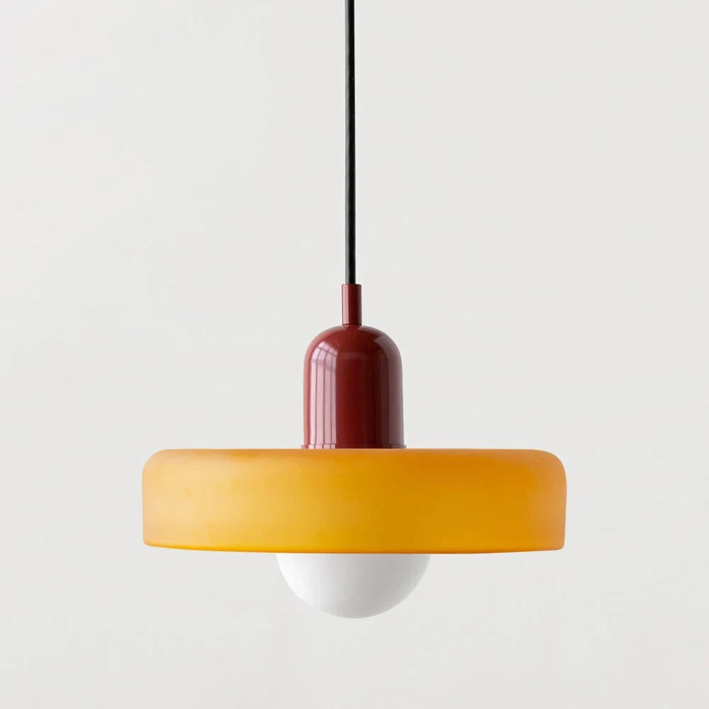 Glass pendant light with ring shade, Matte yellow, Red, 25cm wide