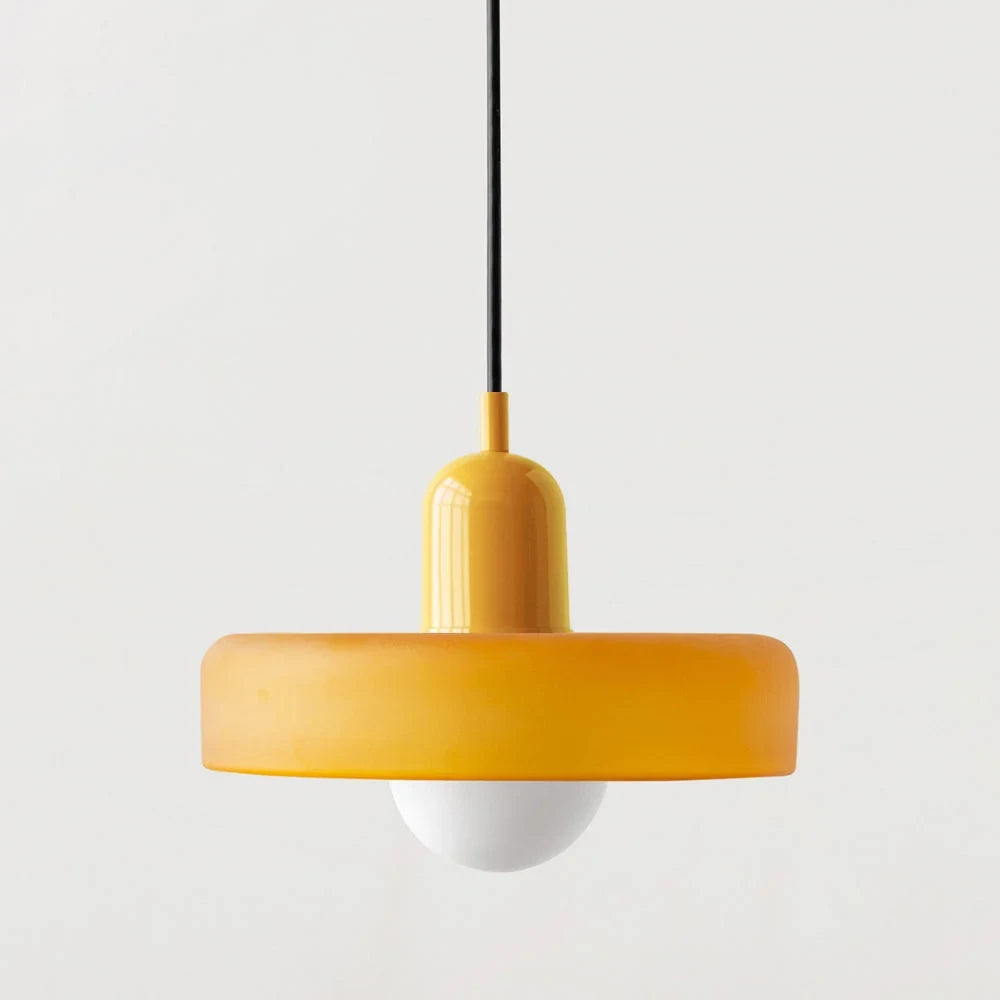 Glass pendant light with ring shade, Matte yellow, Yellow, 25cm wide