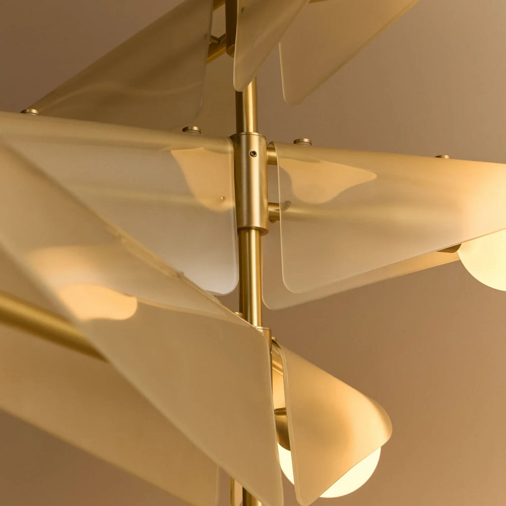 Glass wing chandelier, close-up of the glass wings and bulbs