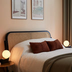 Globe table lamp or wall light, charcoal, set of 2, on a bedside table in a bedroom