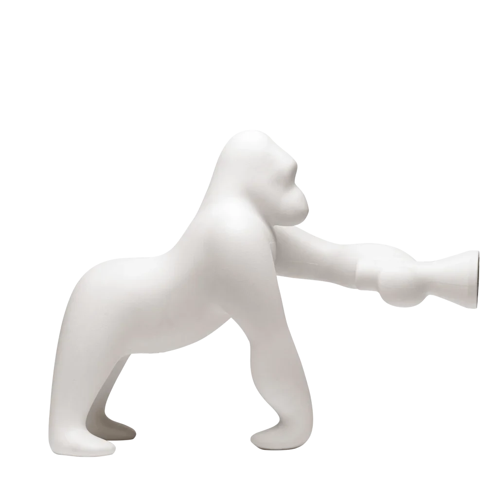 Gorilla floor lamp with an adjustable arm, in ivory