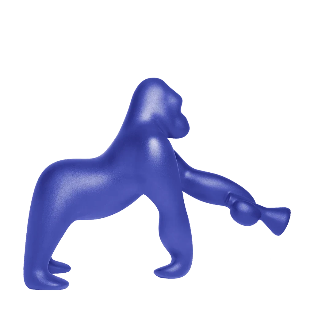 Gorilla floor lamp with an adjustable arm, in blue violet