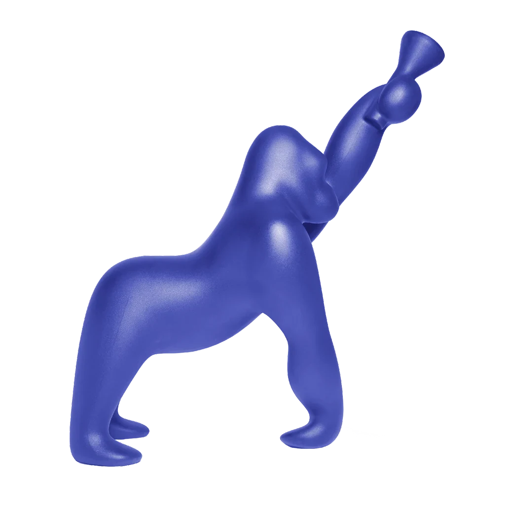 Gorilla floor lamp with an adjustable arm, in blue violet