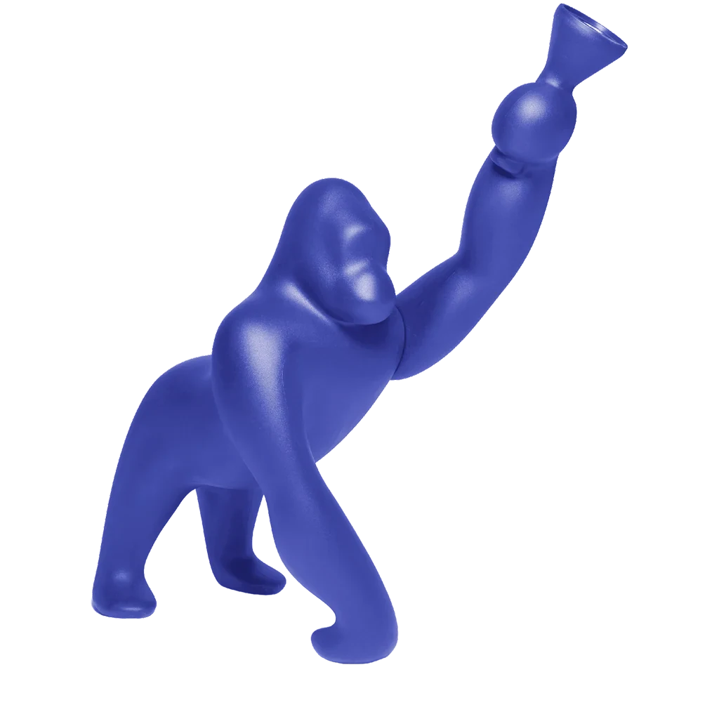 Gorilla floor lamp with an adjustable arm, in blue violet